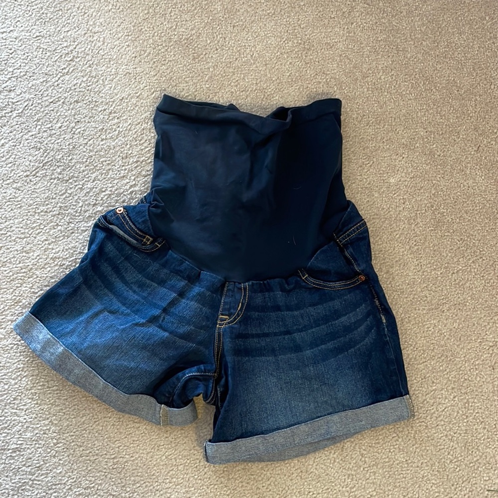 Indigo blue maternity jean shorts